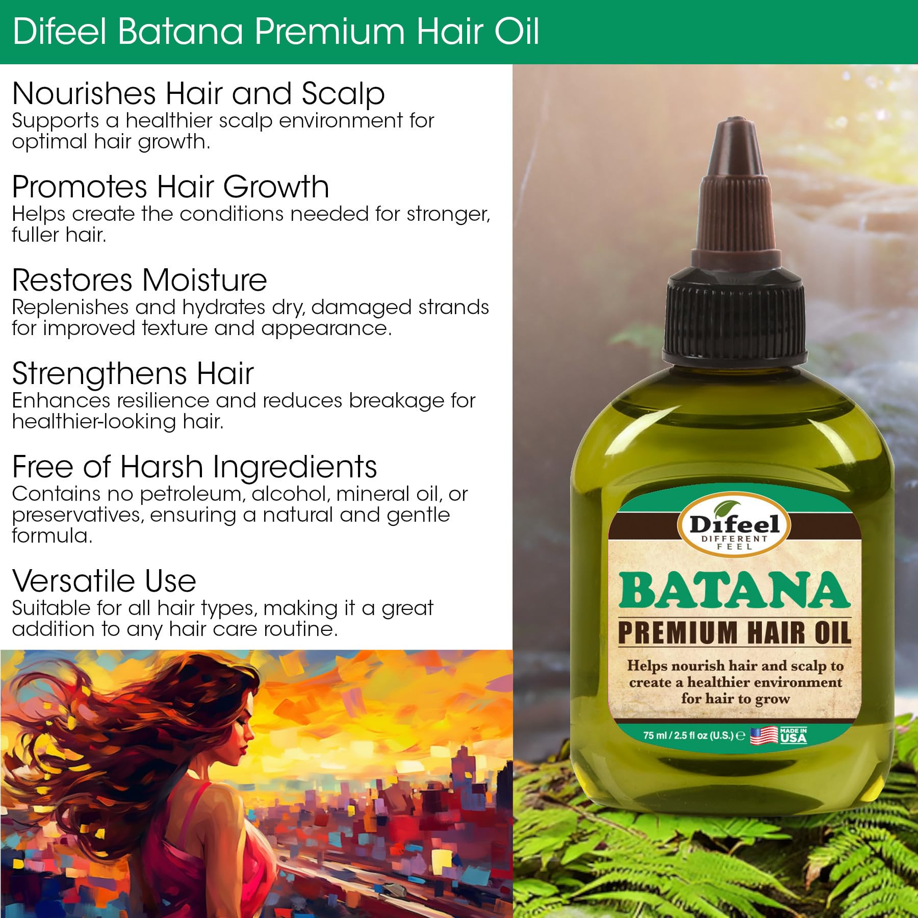Difeel Batana Premium Hair Oil in hand during application for hydration