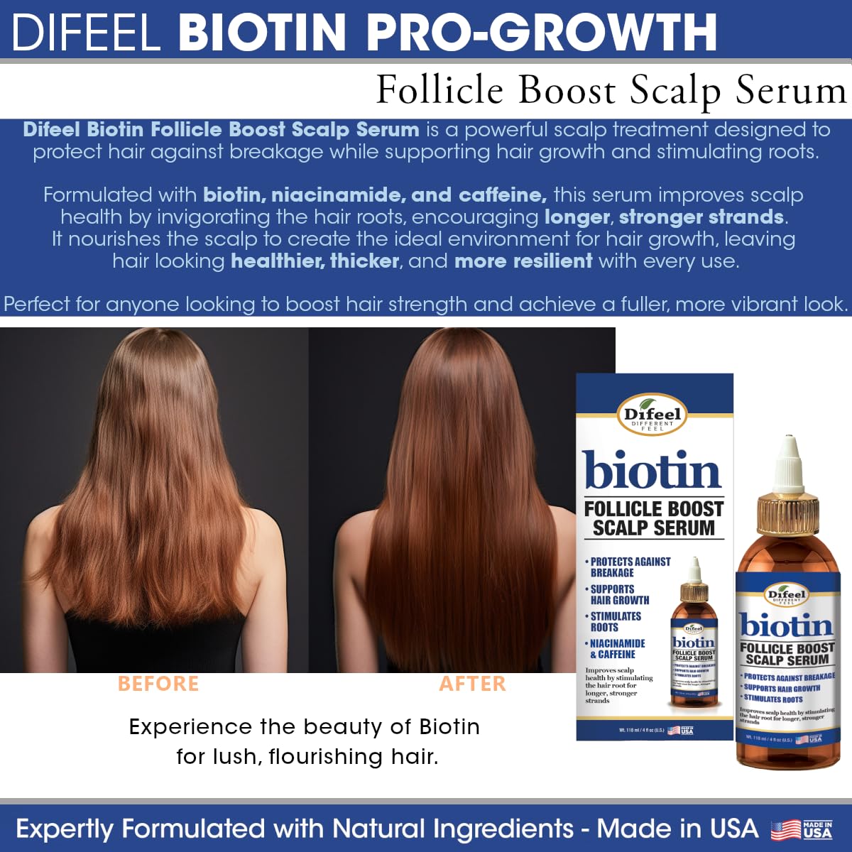 Difeel Biotin Follicle Boost application on scalp supports root vitality and nourishment.