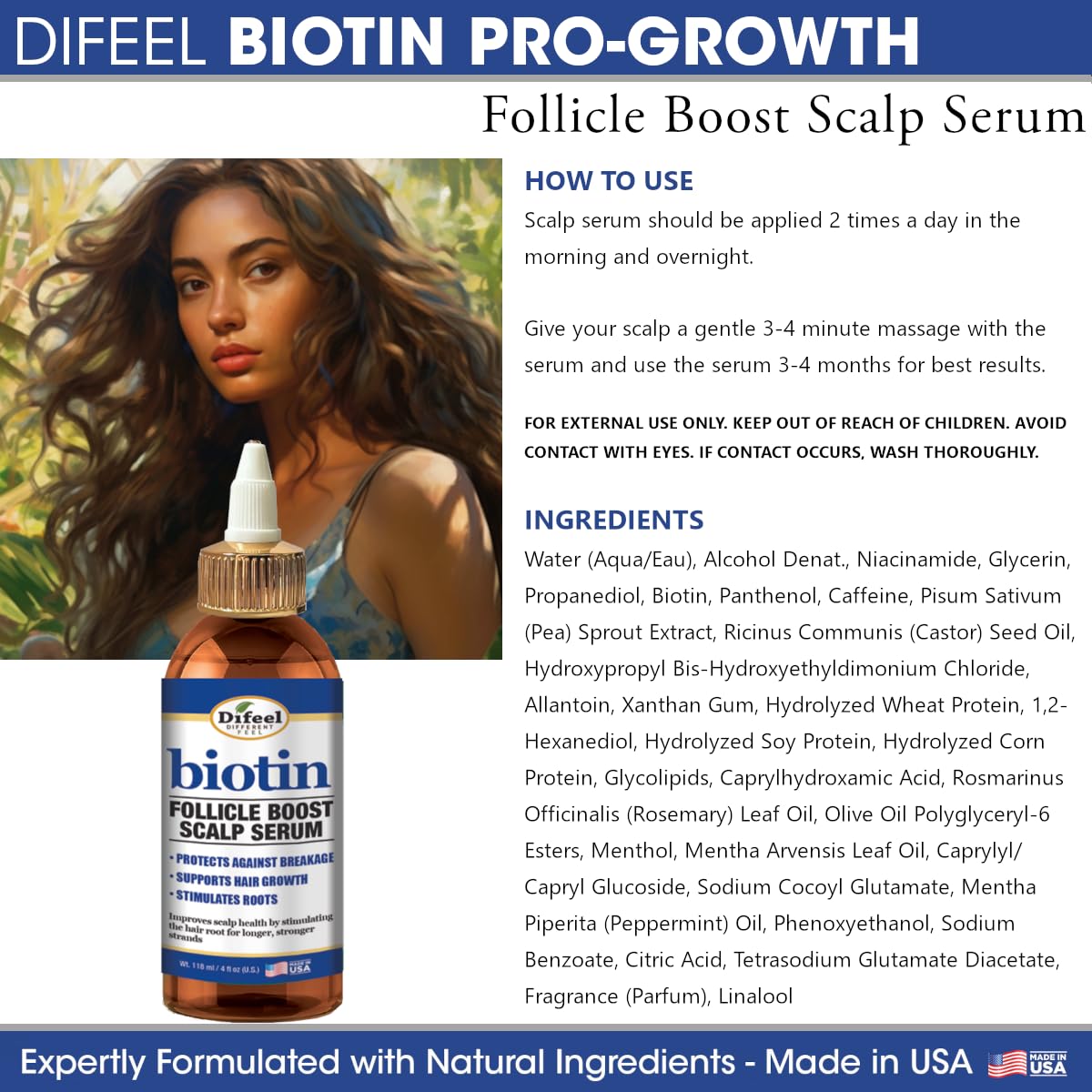 Difeel Biotin Follicle Boost serum close-up reveals lightweight, non-greasy texture.