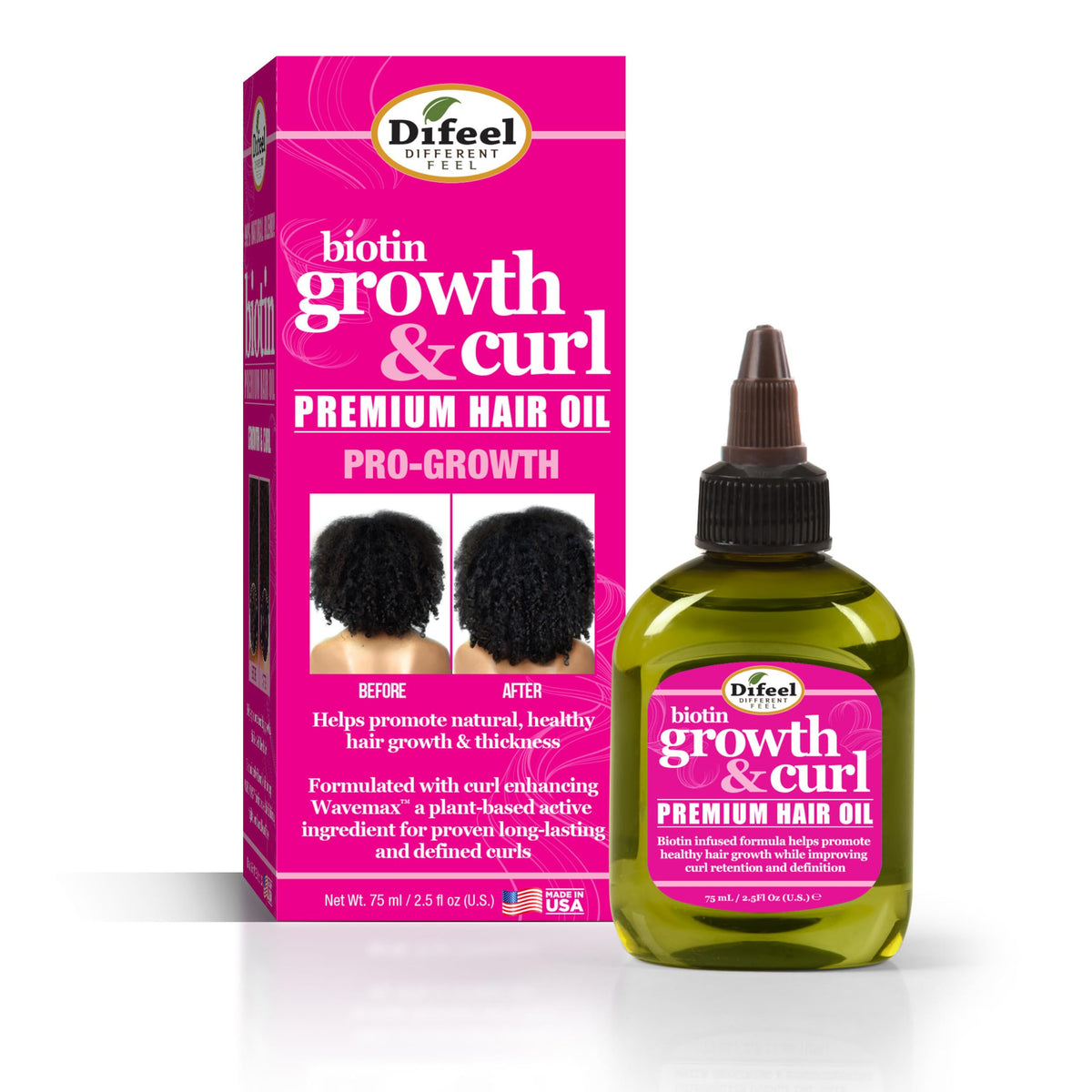 Difeel Biotin Growth & Curl Oil bottle for daily nourishment and defined curls.