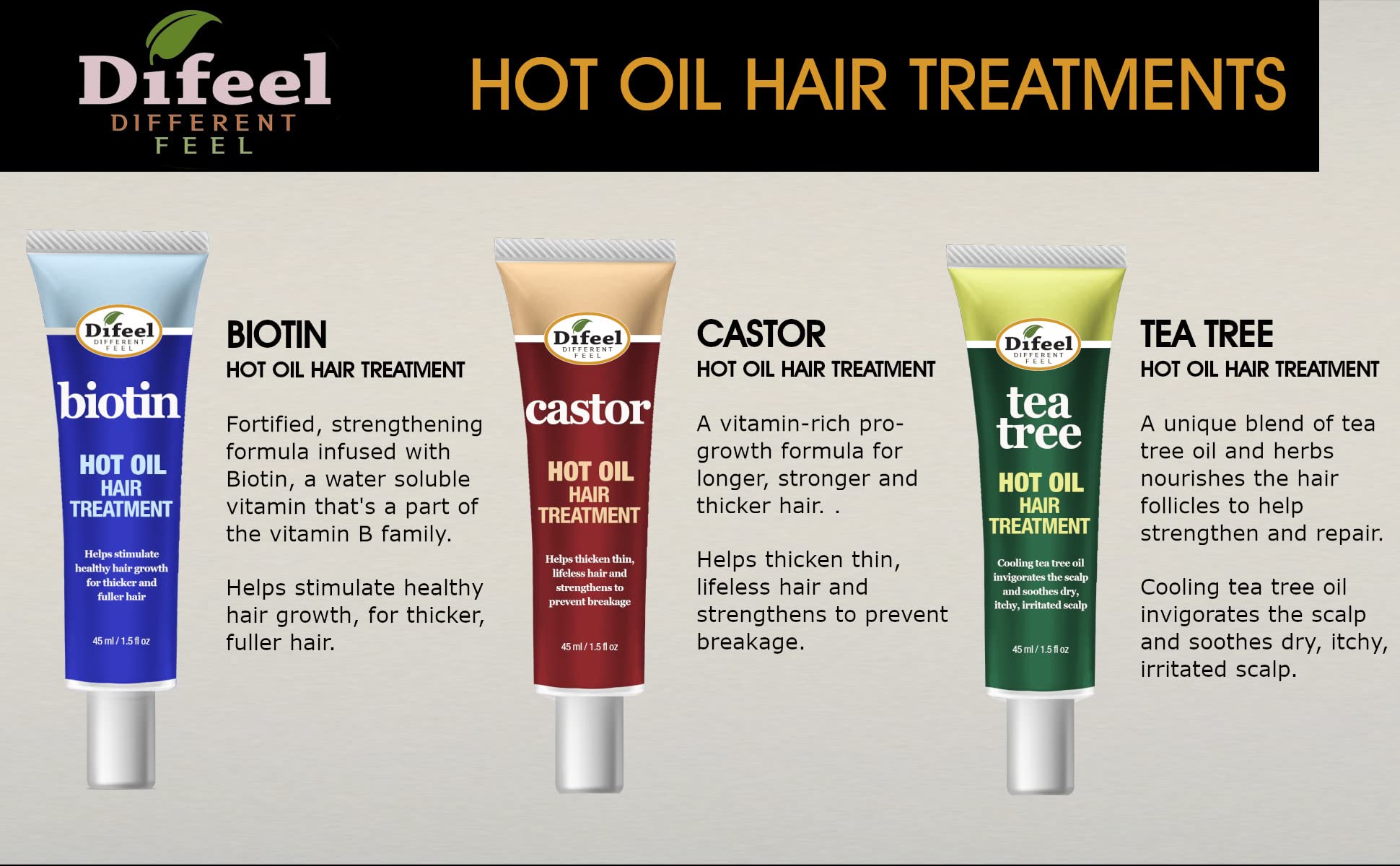 Difeel Biotin Hot Oil reduces frizz and enhances manageability.