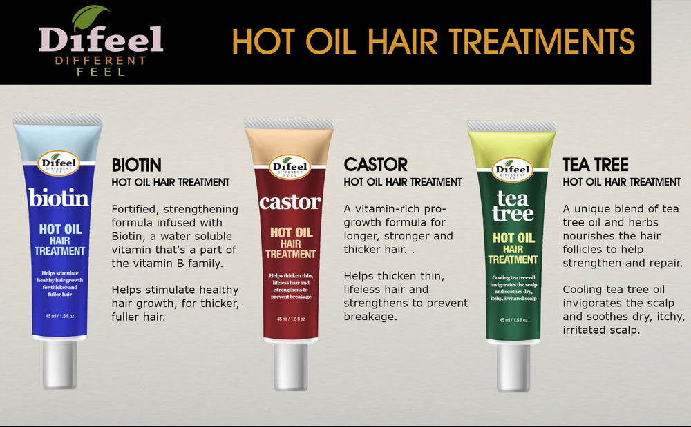 Difeel Biotin Hot Oil reduces frizz and enhances manageability.