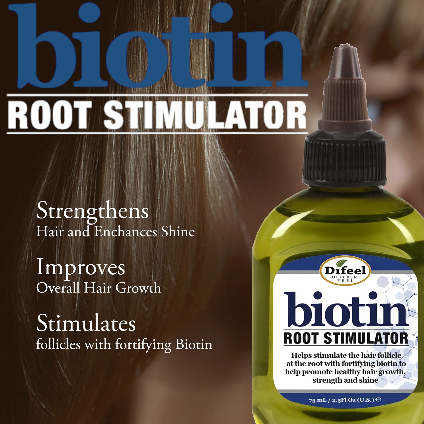 Label close-up highlights Biotin-rich formula for hair growth support