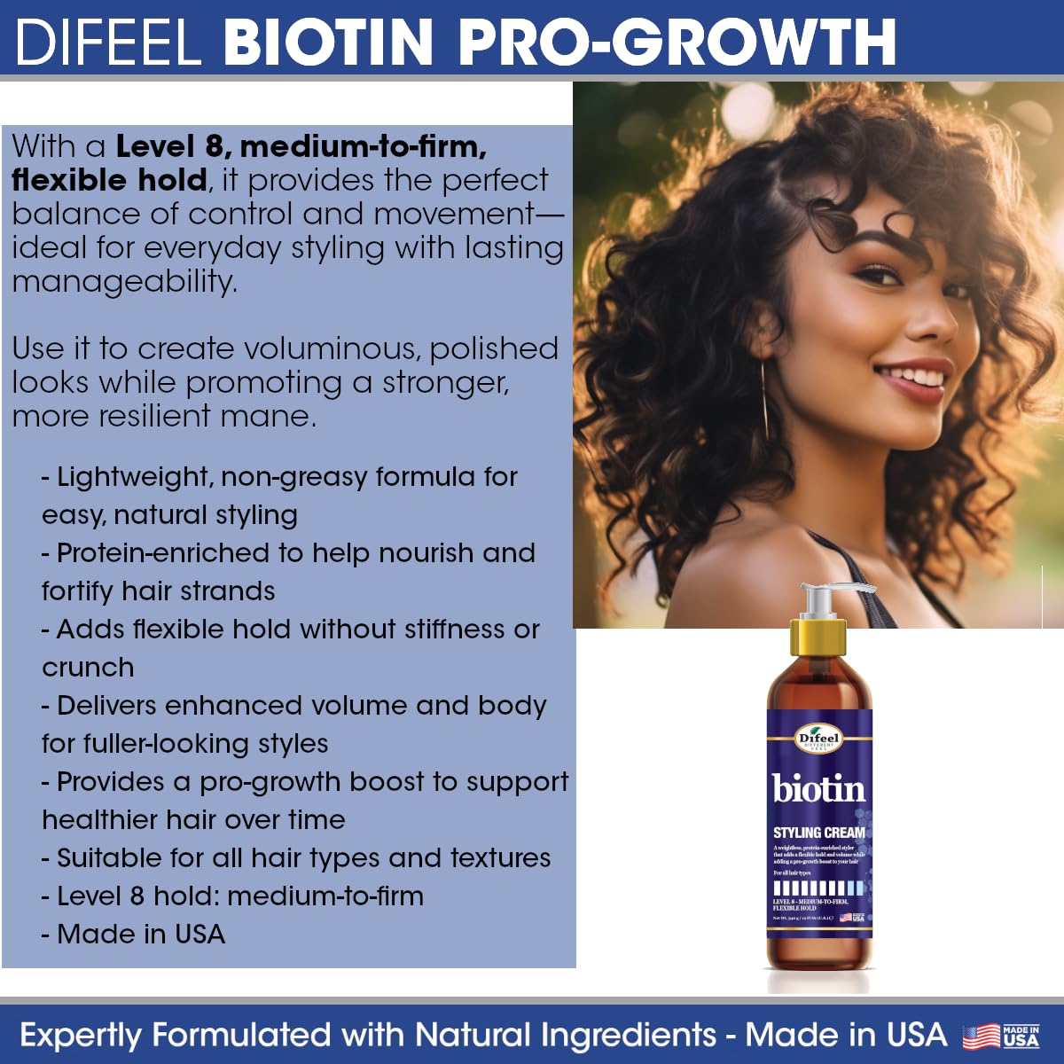 Difeel Biotin Styling Cream hair-definition helps smooth, defined styles