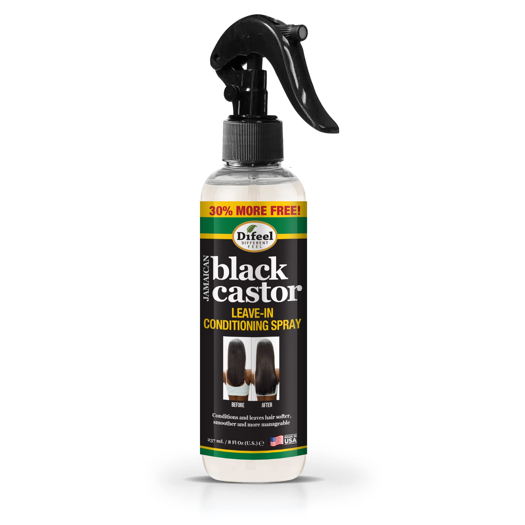 Difeel Jamaican Black Castor Leave-in Spray bottle front view showing moisture-rich formula