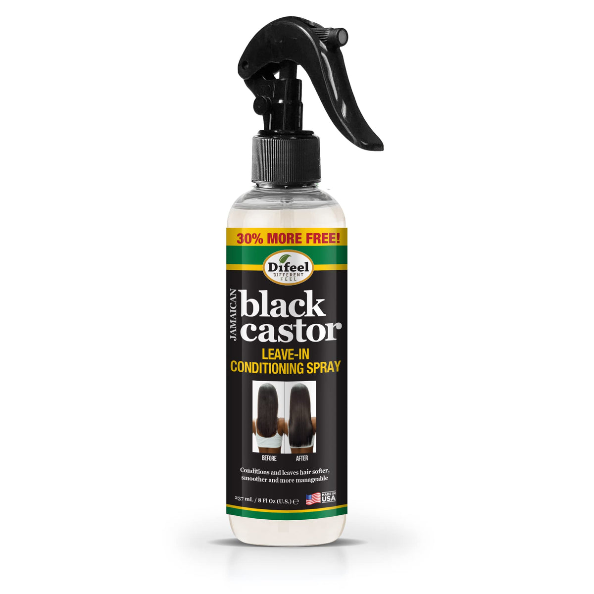 Difeel Jamaican Black Castor Leave-in Spray bottle front view showing moisture-rich formula