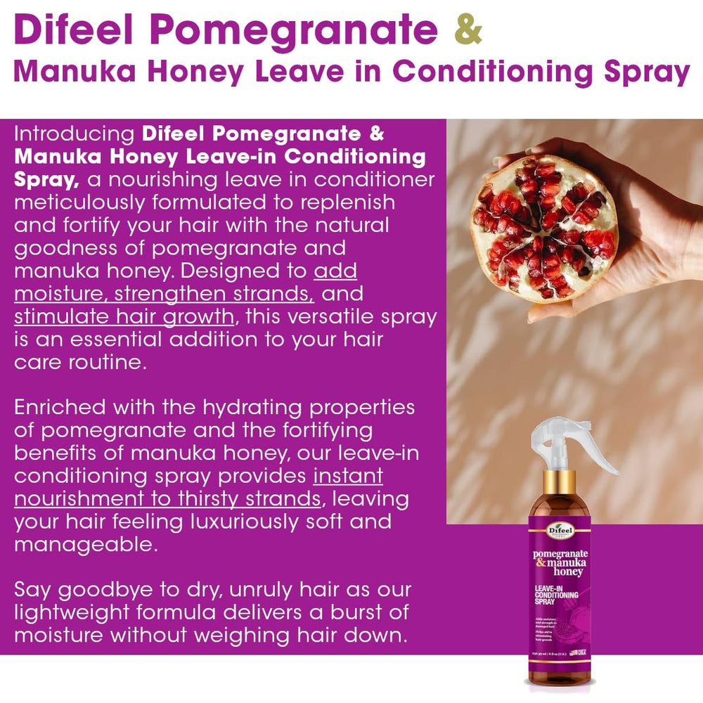 Difeel Pomegranate & Manuka Honey close-up shows moisturized, shiny strands
