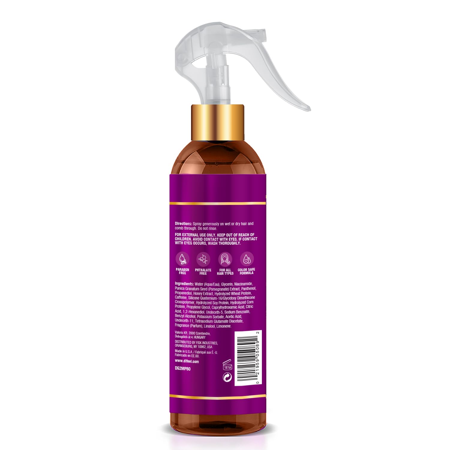 Difeel leave-in spray nozzle enables even application for all hair types