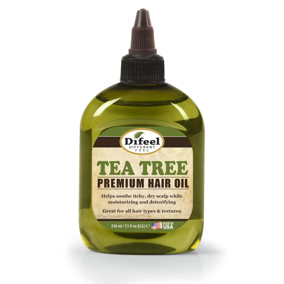 Difeel Premium Tea Tree Hair Oil bottle promotes scalp nourishment.