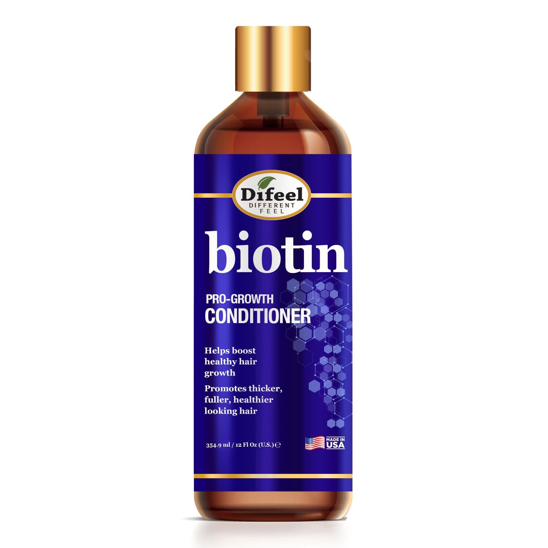 Difeel Pro-Growth Biotin Conditioner bottle front for smoother, fuller-looking hair.