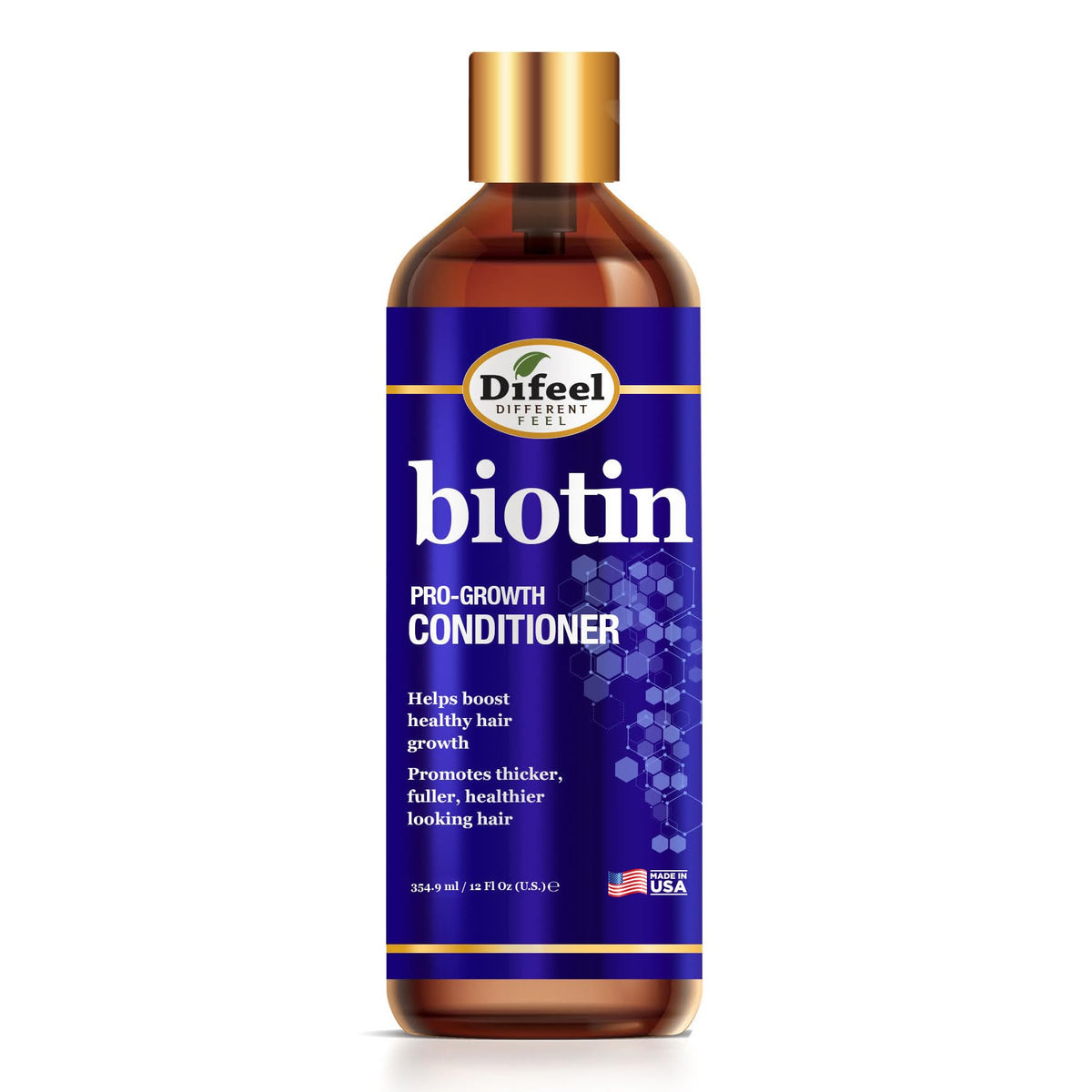 Difeel Pro-Growth Biotin Conditioner bottle front for smoother, fuller-looking hair.