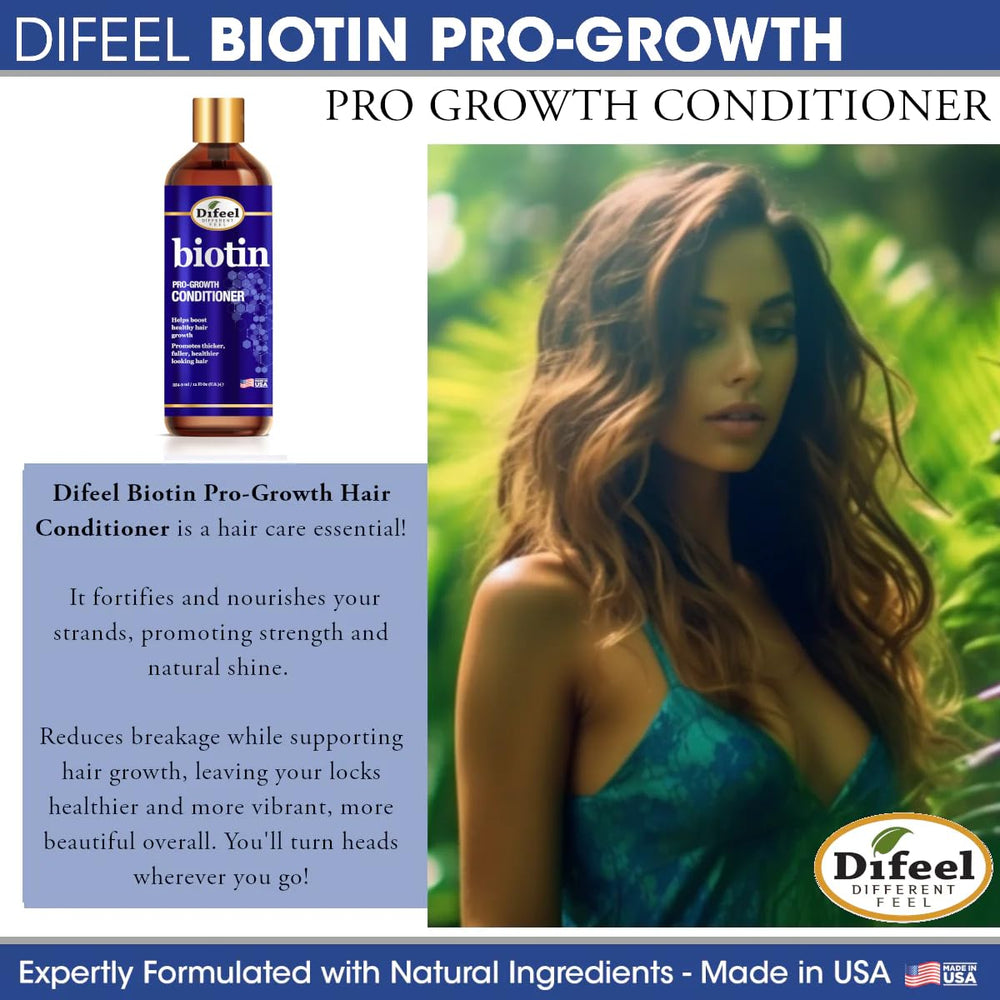 Difeel Pro-Growth Biotin Conditioner texture swirl showcases creamy formula.