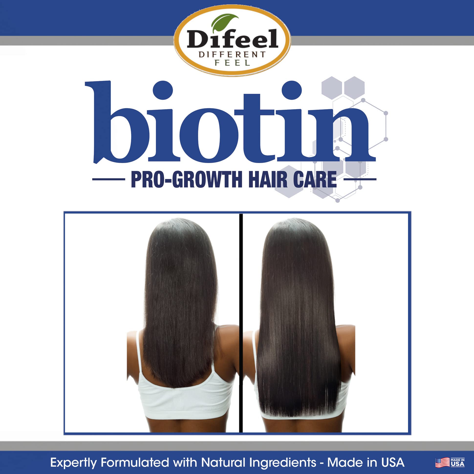 Difeel Pro-Growth Biotin Shampoo in bathroom scene, thinning hair care