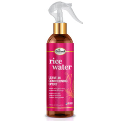 Difeel rice water leave-in spray bottle for lightweight hydration and frizz control.