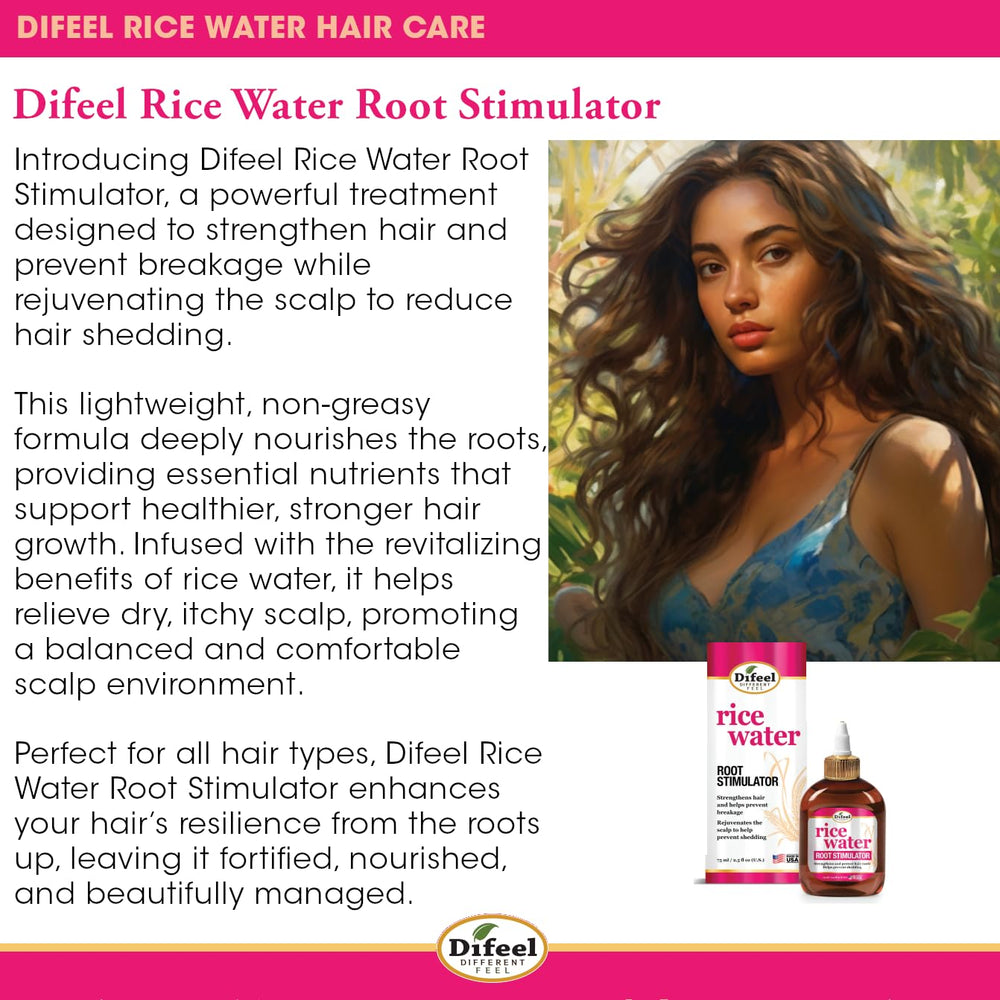 Difeel Rice Water Root Stimulator being massaged into the scalp for balanced care.