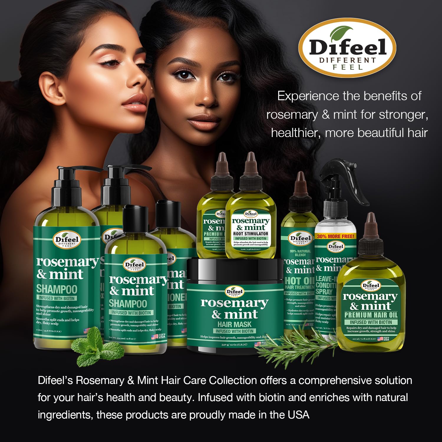 Difeel Rosemary Mint conditioner being applied to hair demonstrates detangling ease