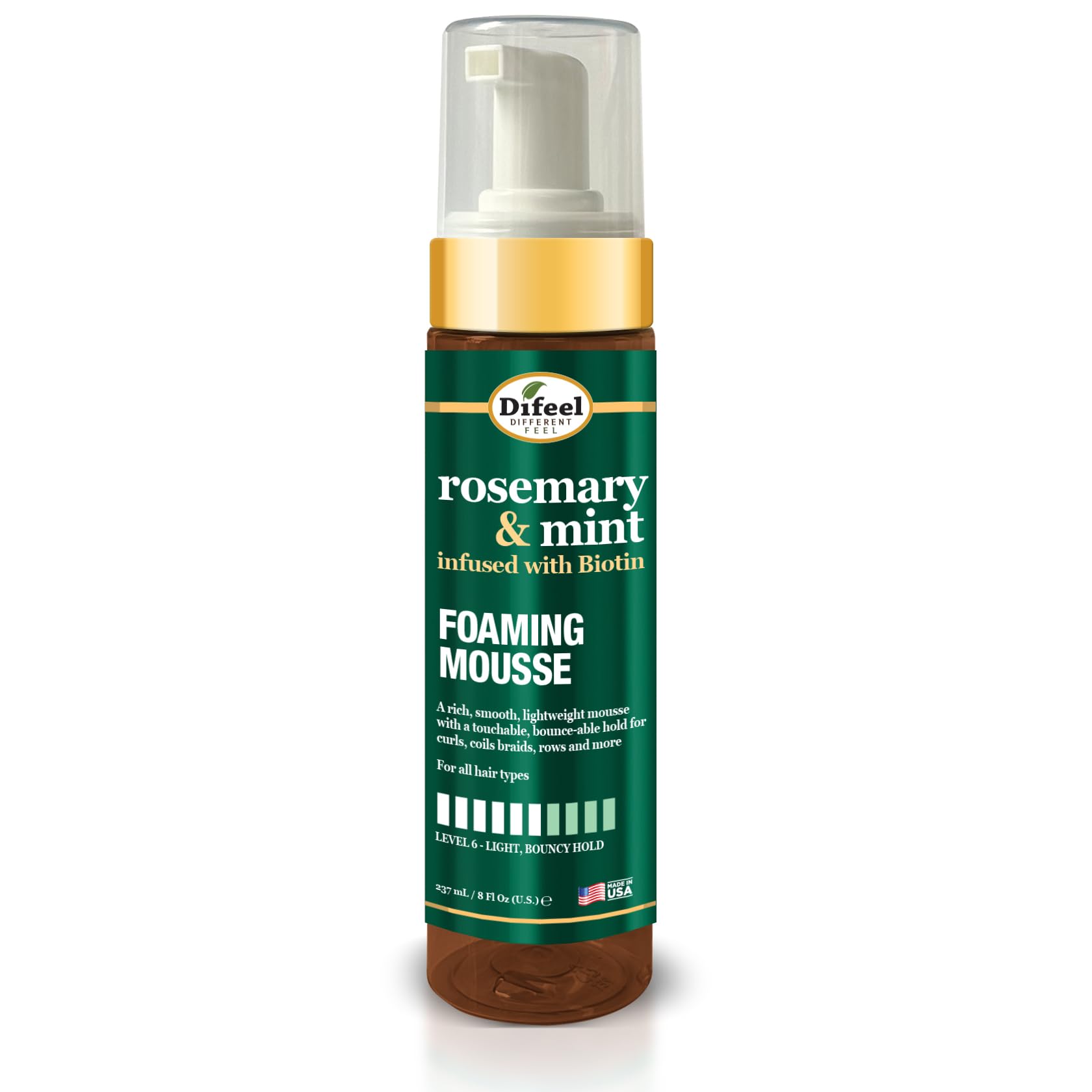 Difeel rosemary mint foaming mousse bottle for scalp-friendly styling and volume