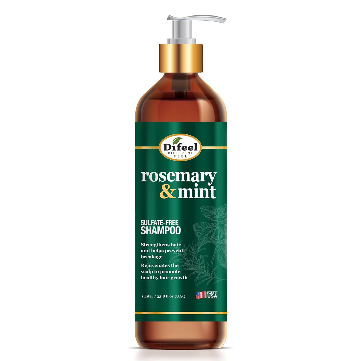 Difeel Rosemary Mint Shampoo bottle with natural rosemary oil for hair vitality.