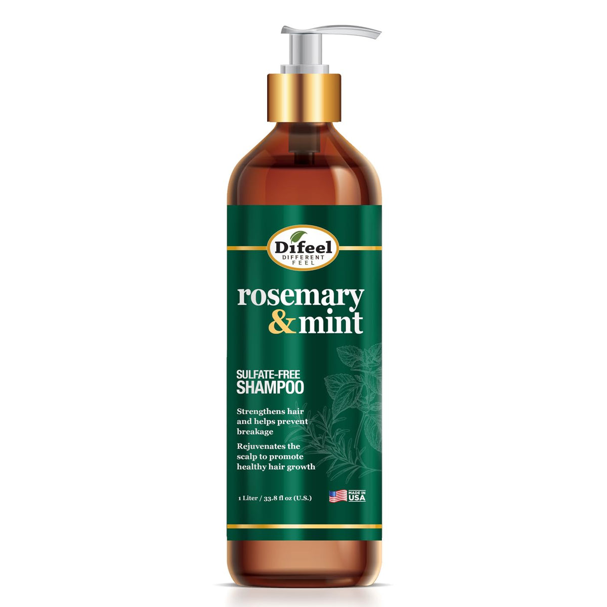 Difeel Rosemary Mint Shampoo bottle with natural rosemary oil for hair vitality.