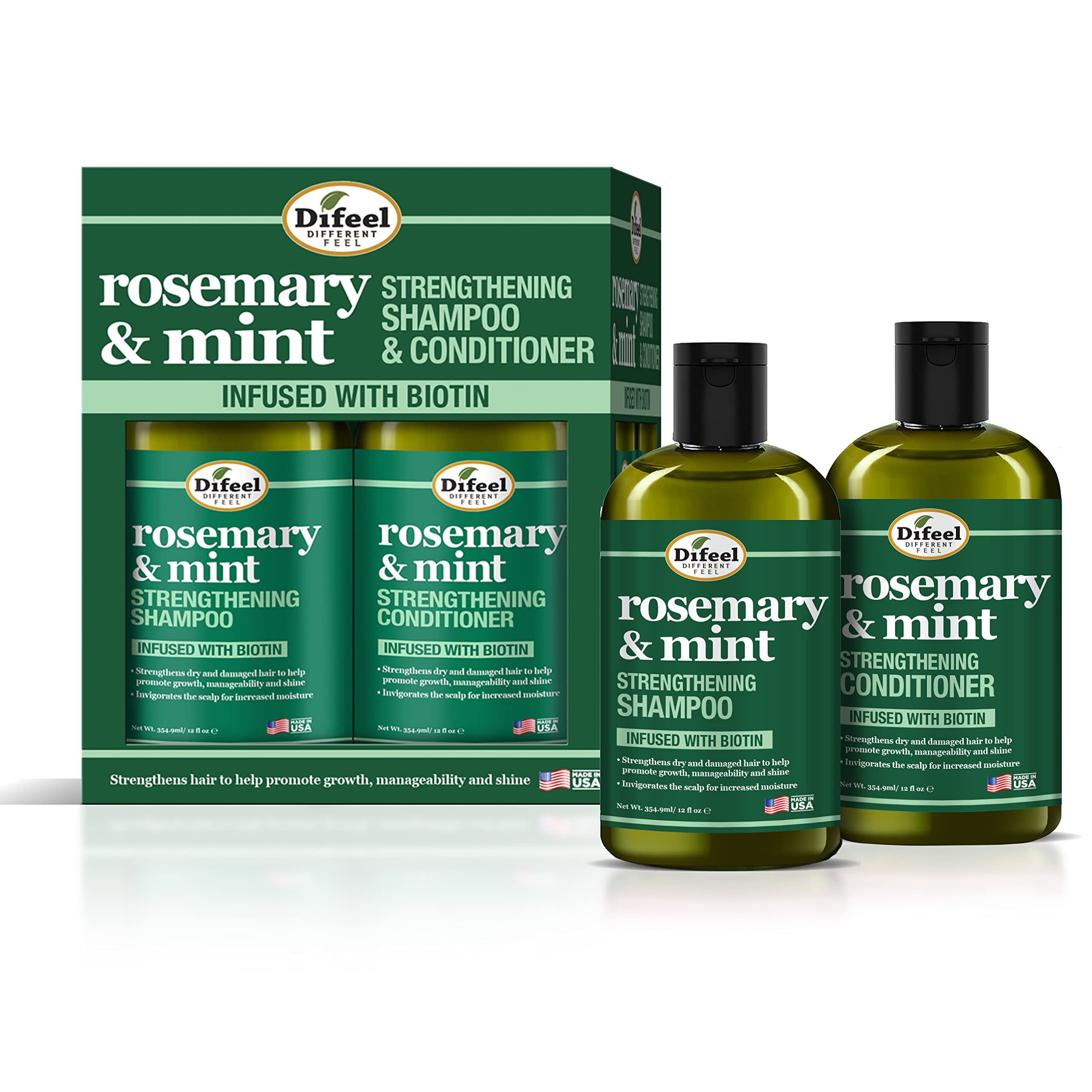 Difeel Rosemary Mint Shampoo bottle with sulfate-free cleansing for gentle care.
