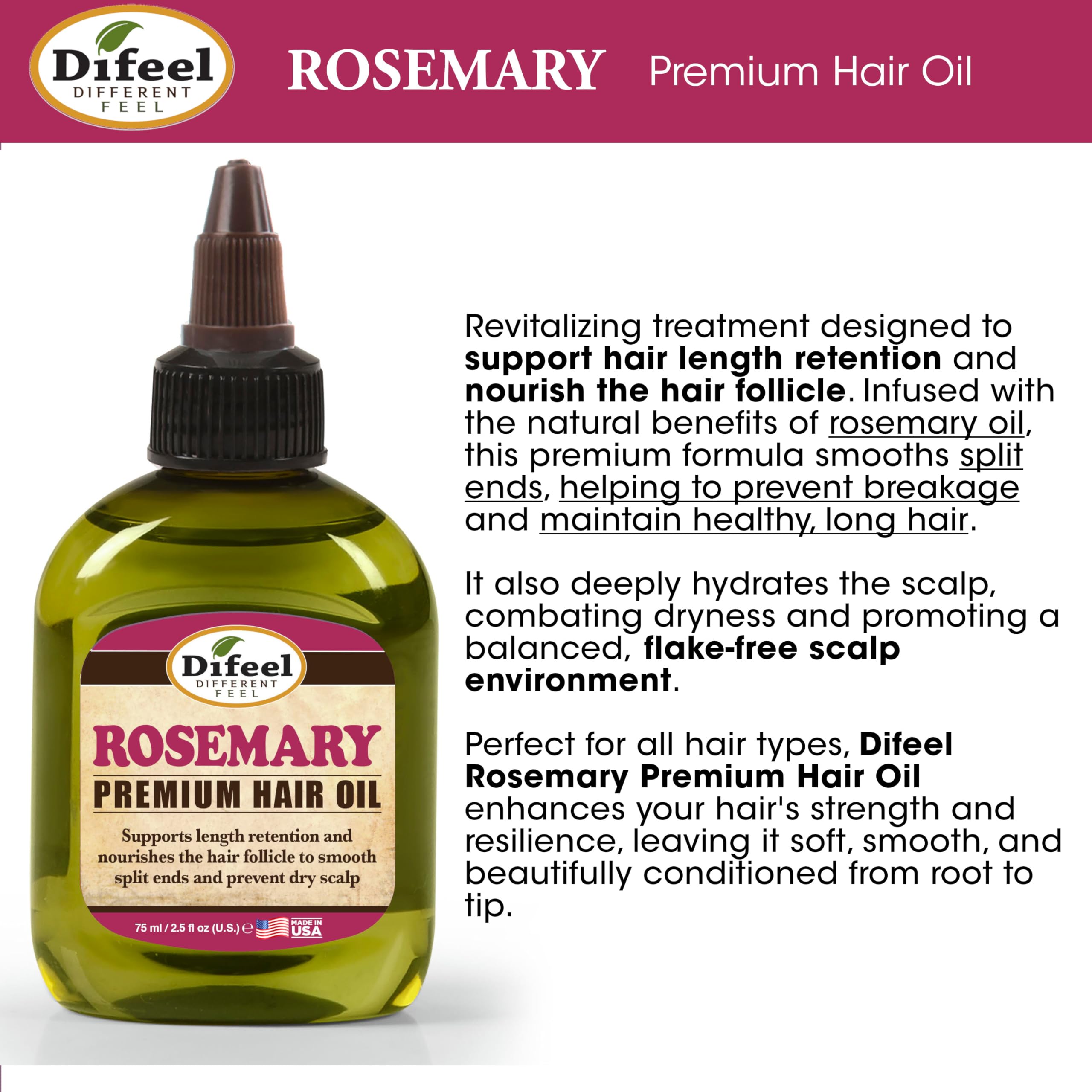 Difeel Rosemary Premium Hair Oil scalp hydration scene shows moisture balance