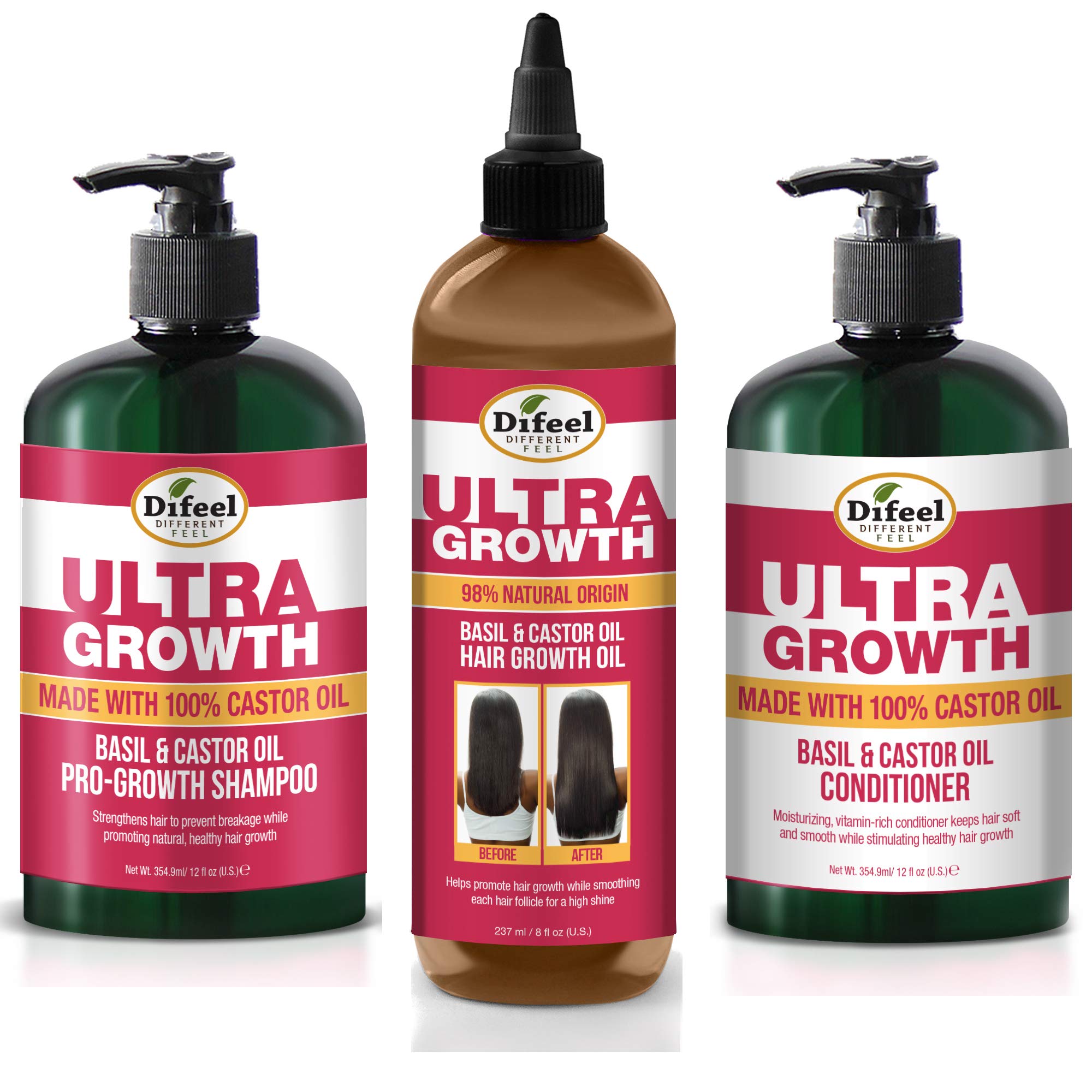 Difeel Ultra Growth Shampoo bottle boosts cleansing and scalp nourishment
