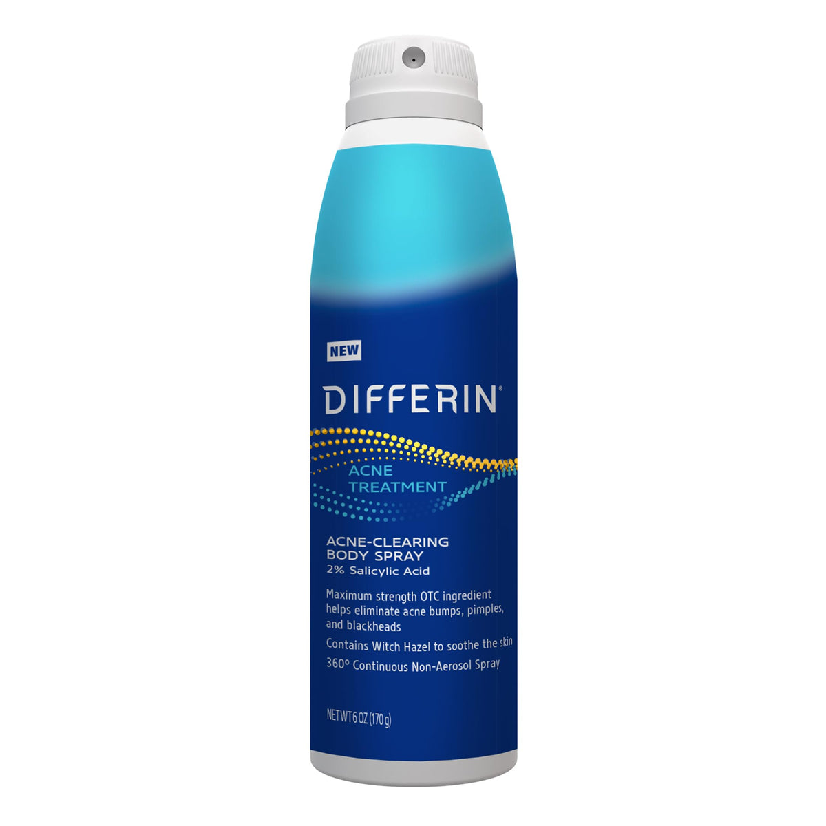 Differin Acne-Clearing Body Spray bottle with 360° spray for quick full-body coverage