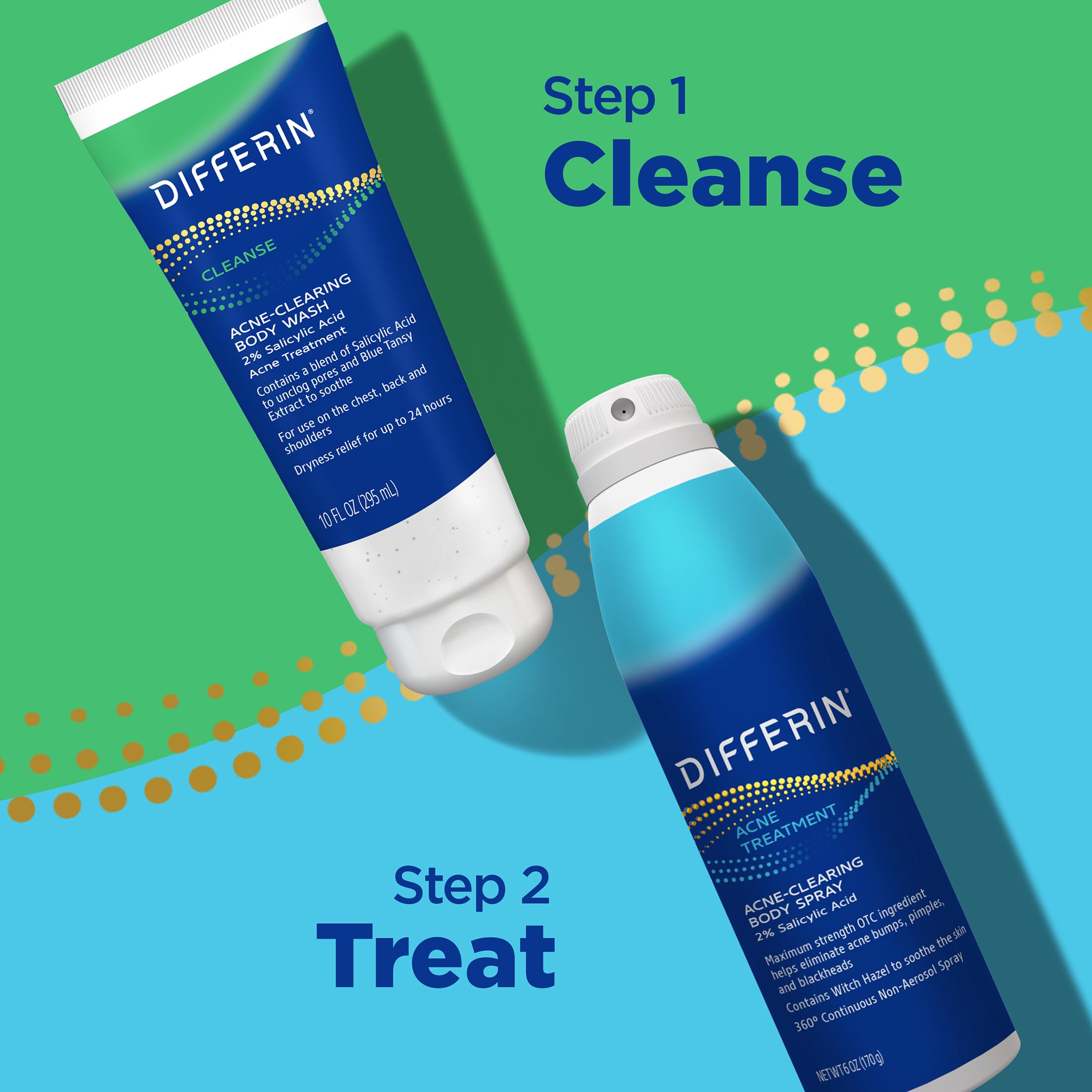 Differin Acne-Clearing Body Spray mist on the chest area for breakout prevention