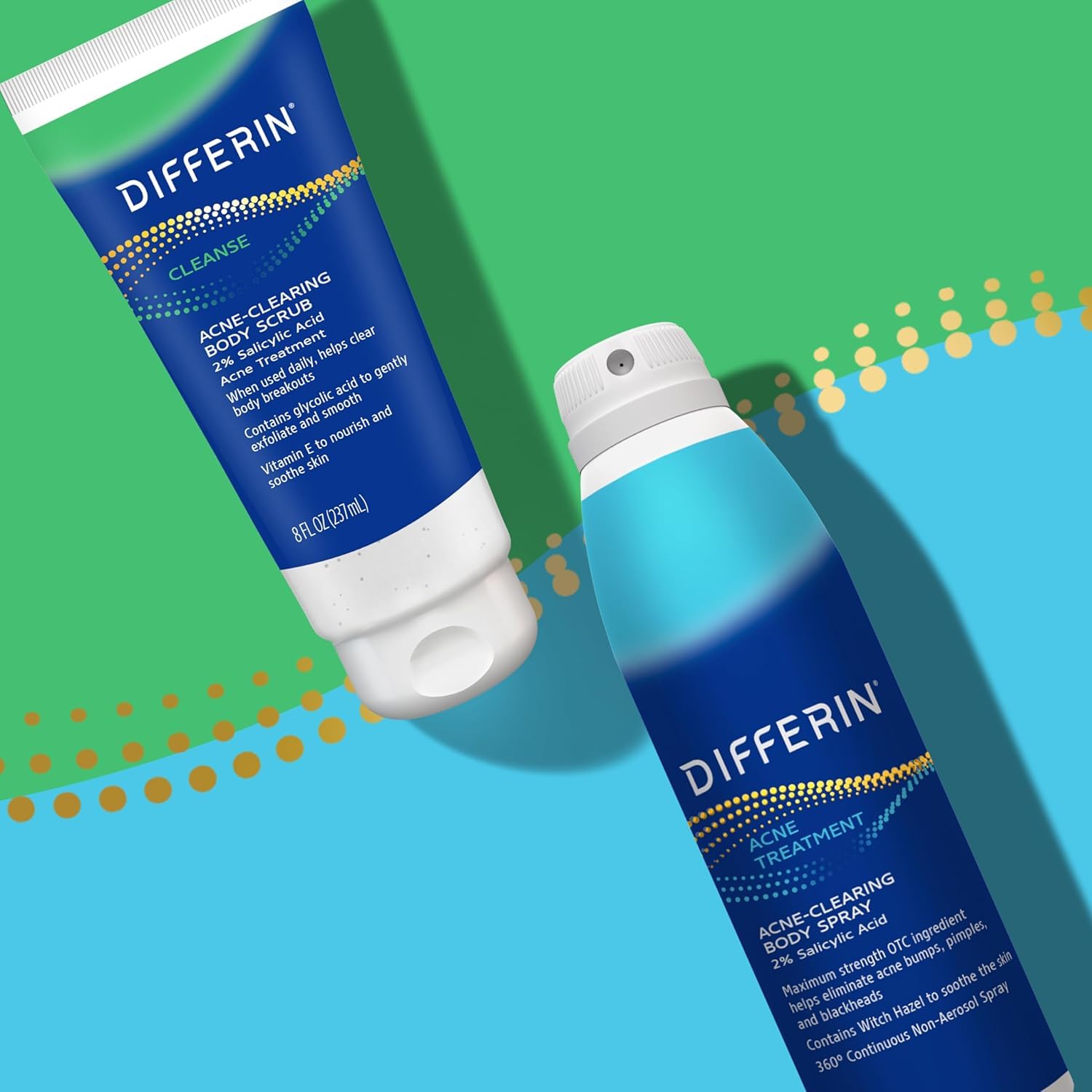 Differin Acne-Clearing Body Spray shown beside a towel for post-exercise routine