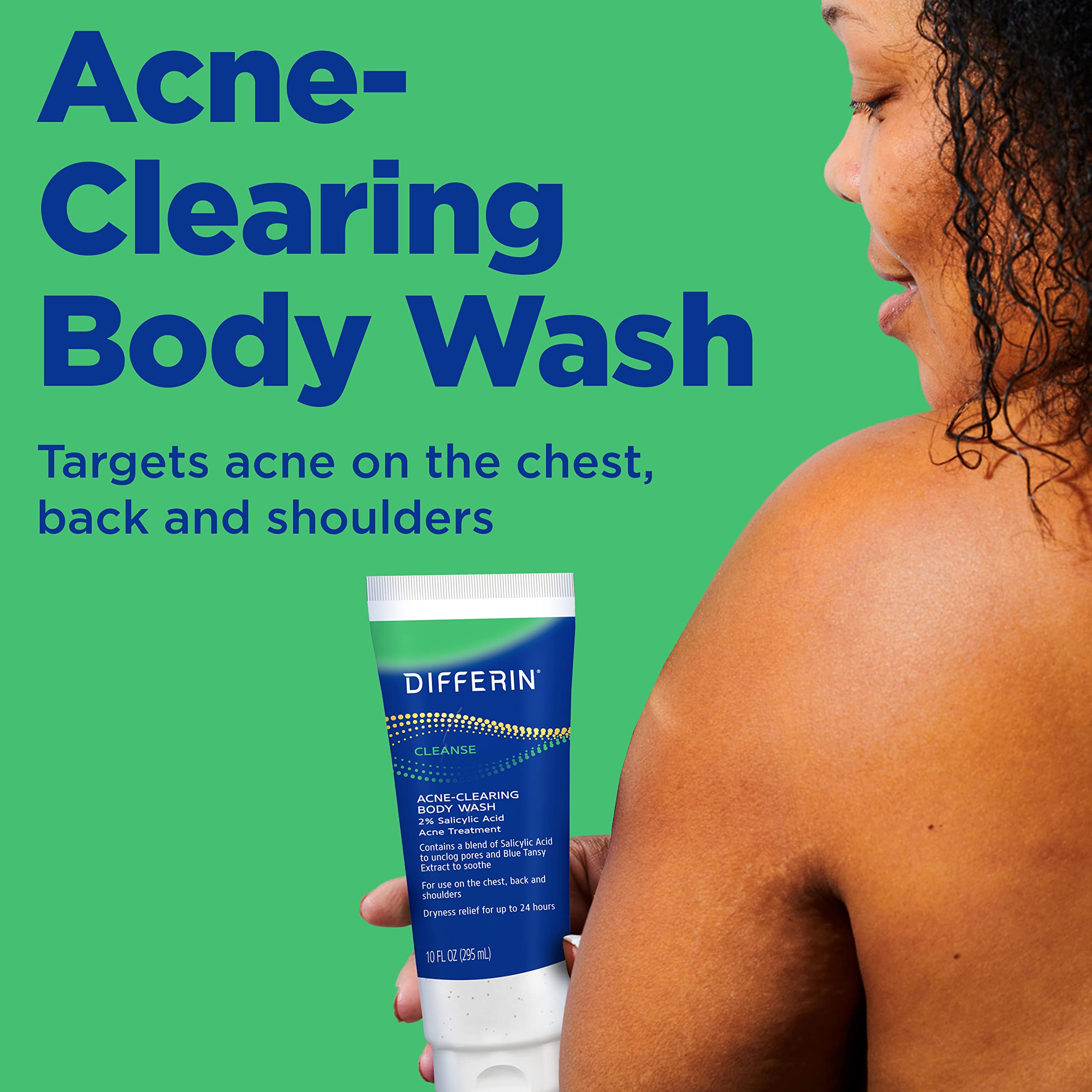 Differin acne body wash lather in hand for back and shoulders.