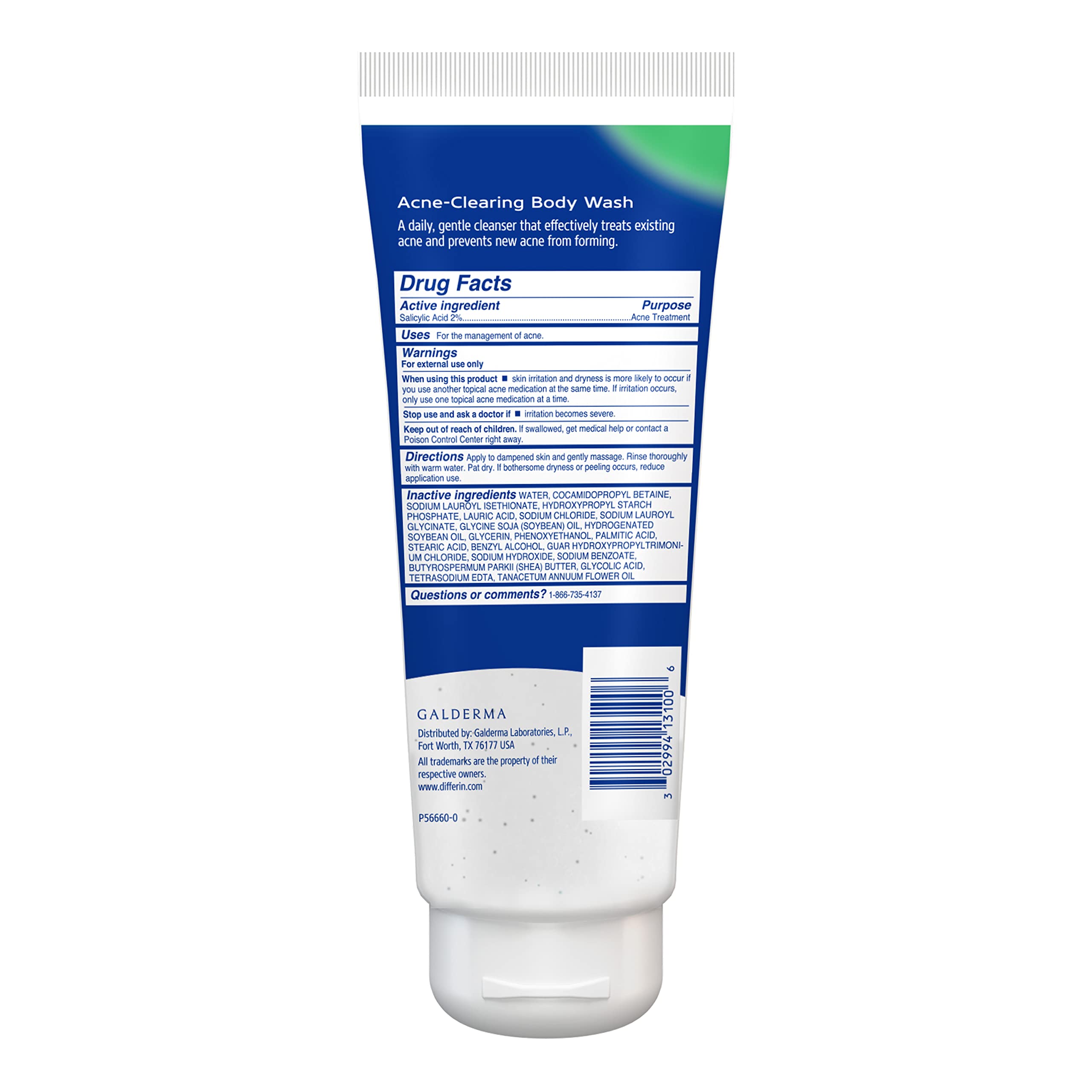 Differin acne body wash packaging on counter for daily use.