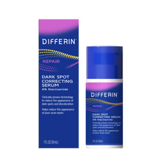 Differin dark spot serum bottle showing the gentle gel-like formula for daily use.