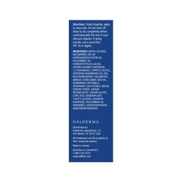 Brand logo on Differin serum label communicates trusted dermatological care.
