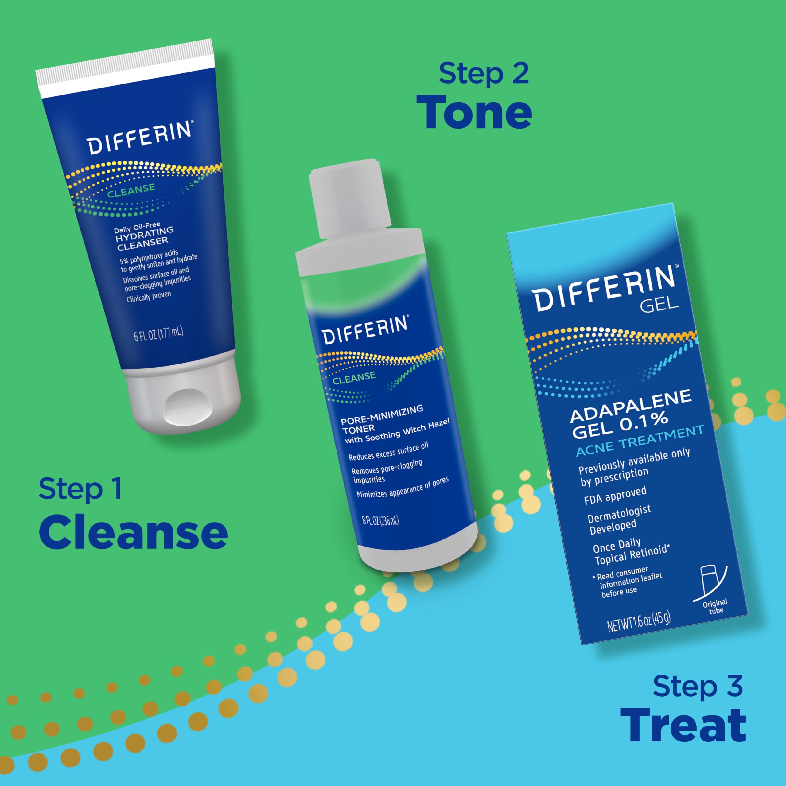 Differin Witch Hazel Toner packaging variation shows alcohol-free, dermatologist-tested formula