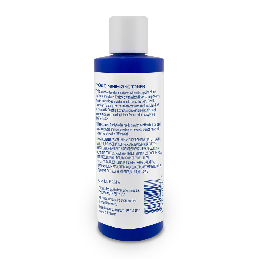 Differin Witch Hazel Toner skin-finish closeup reveals refreshed skin ready for Differin Gel