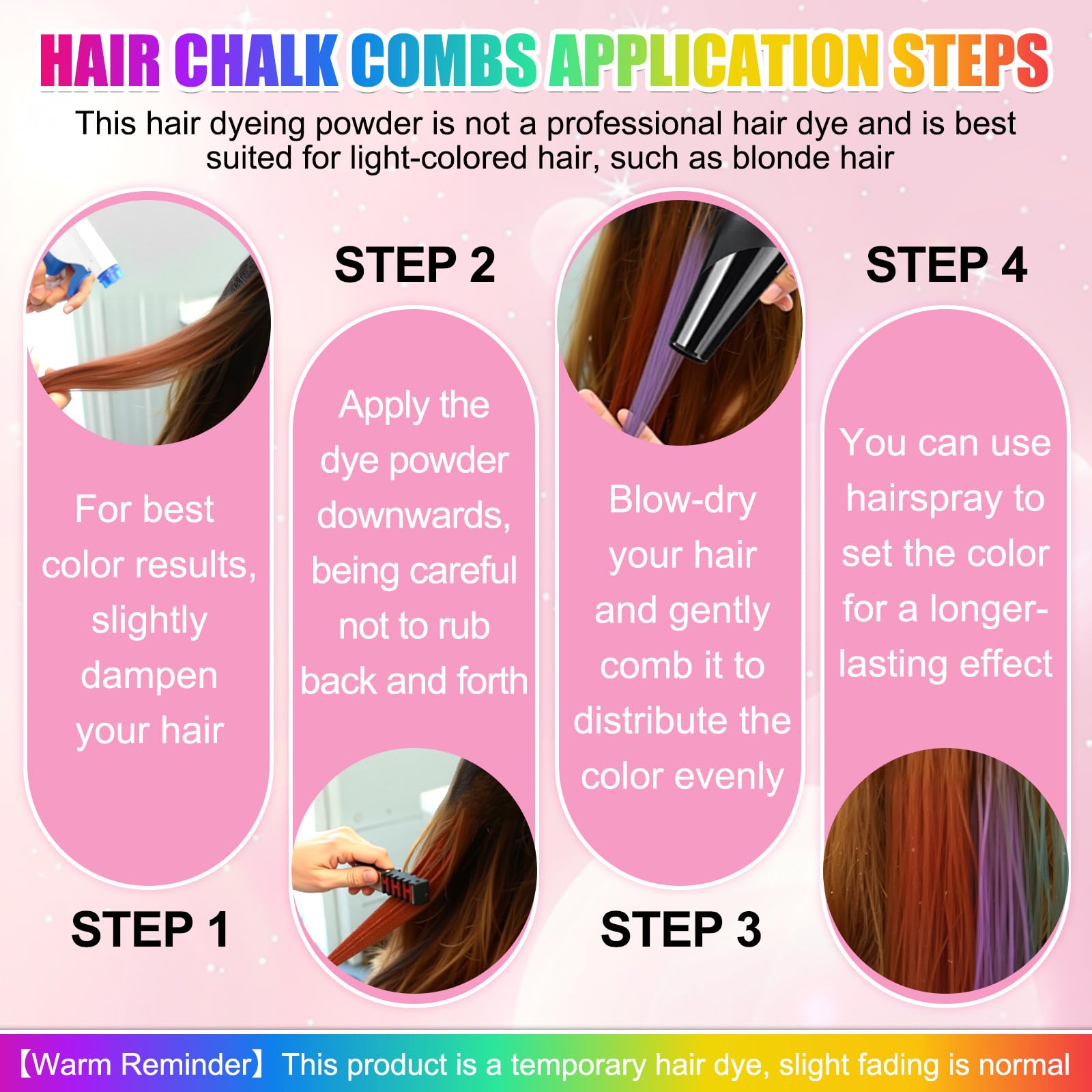 Diinou easy-clean hair chalk comb demonstrates quick washout.