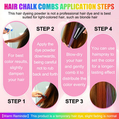 Diinou easy-clean hair chalk comb demonstrates quick washout.