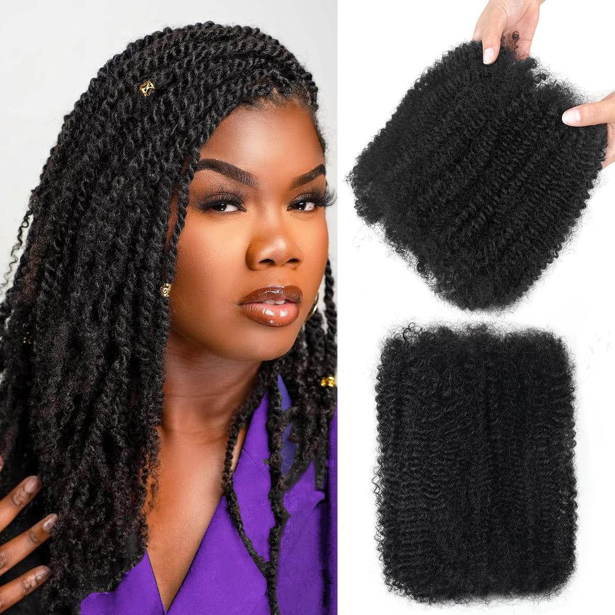 Dilekay Afro Kinkys bulk hair, 18-inch natural black front view—soft and natural blend.