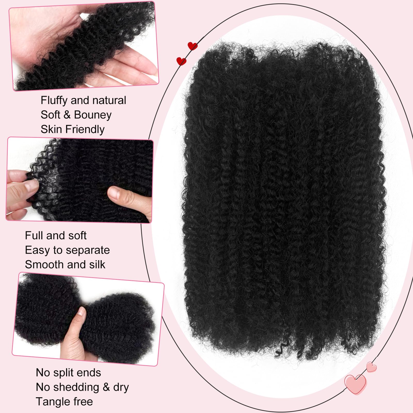 Dilekay Afro Kinkys bulk hair, 18-inch natural black side view—easy styling.