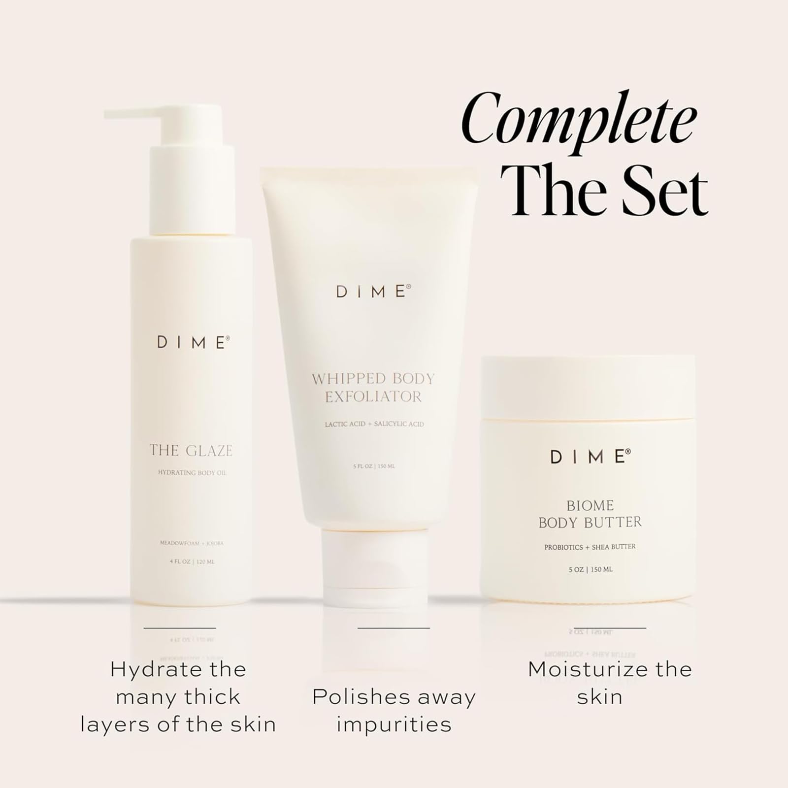 Key ingredients of DIME Biome Body Butter including shea and squalane