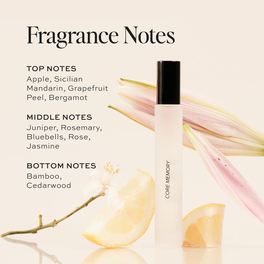 DIME Core Memory perfume bottle showcases Sicilian Mandarin top notes for instant freshness.