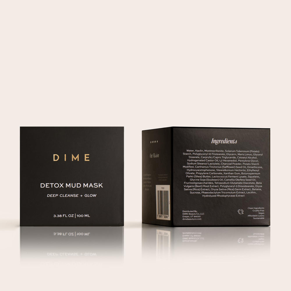 DIME Beauty Detox Mud Mask glow on cleansed skin after use.