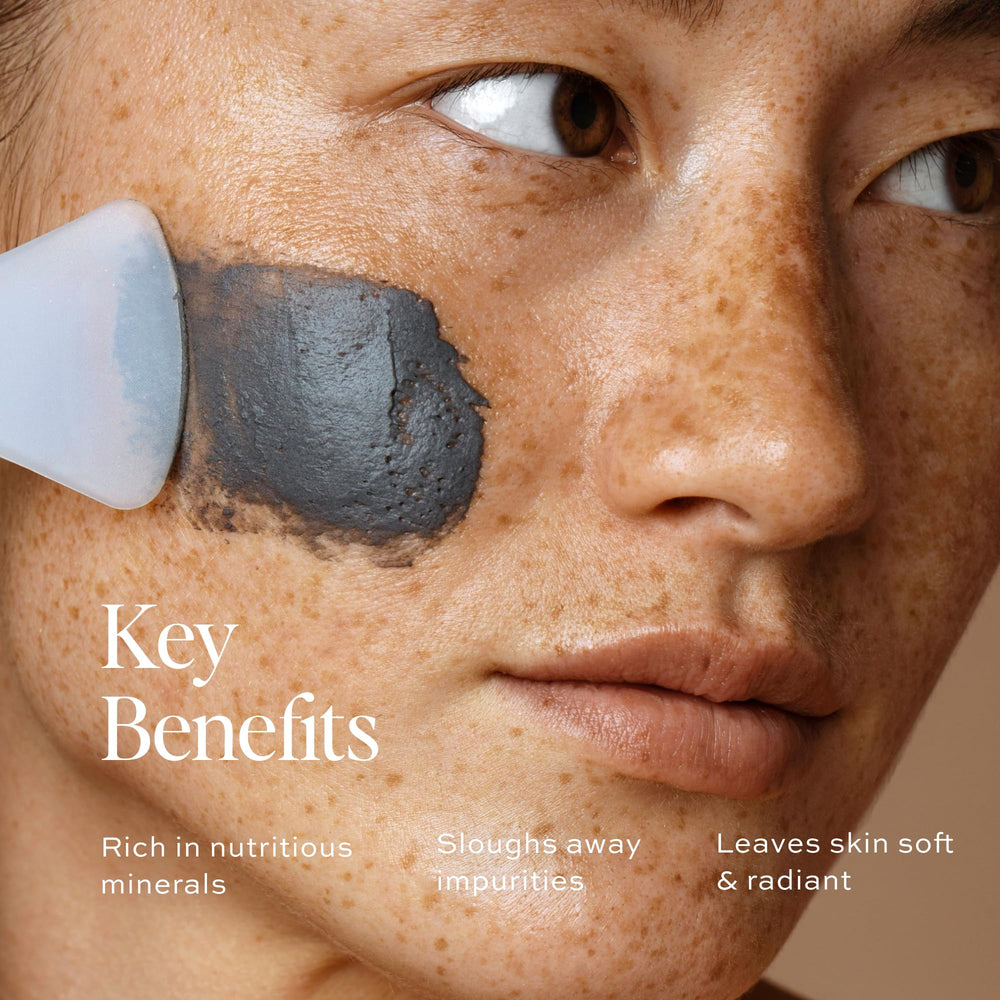 DIME Beauty Detox Mud Mask ingredients display featuring Dead Sea mud and minerals.