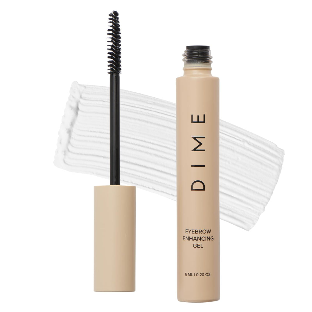 DIME Beauty Eyebrow Enhancing Gel bottle shows a clear formula for fuller brows.