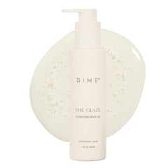 DIME Beauty Glaze Body Oil bottle demonstrates fast absorption and hydration.