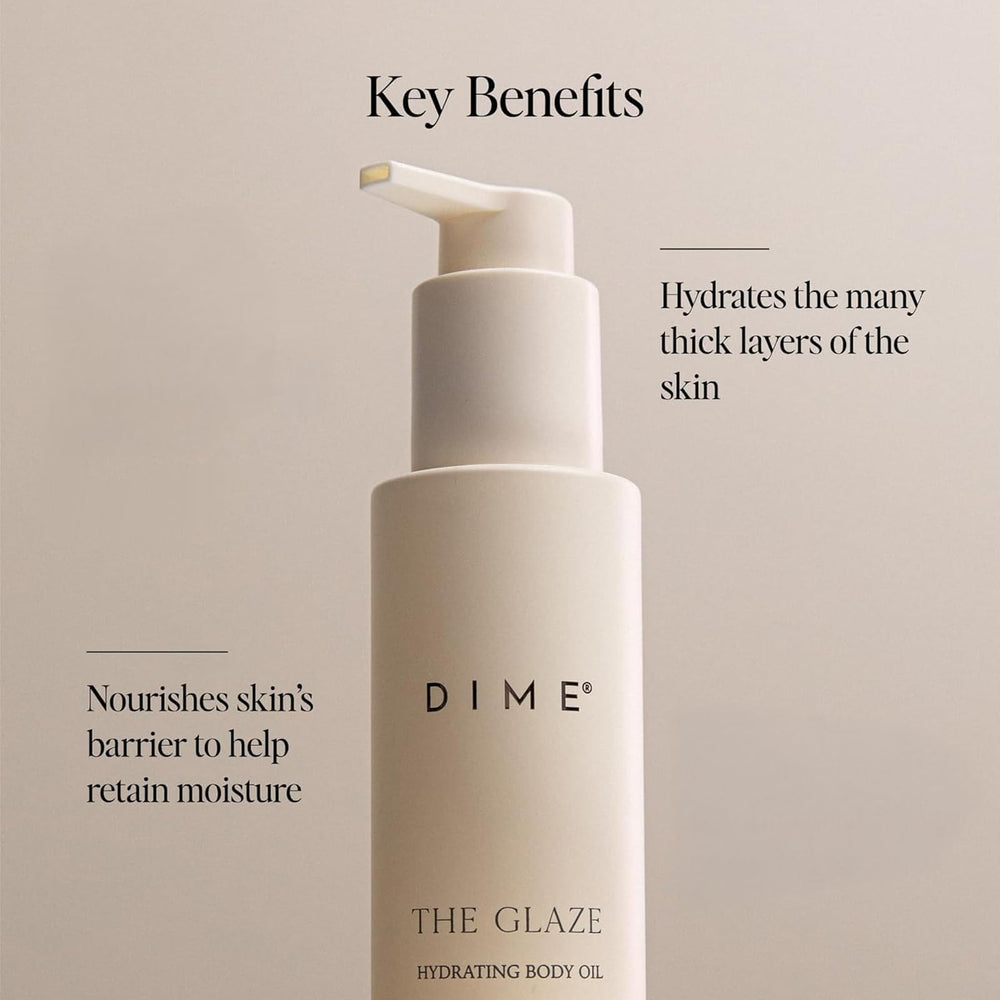 DIME Beauty Glaze Body Oil delivers a radiant glow on the skin after use.