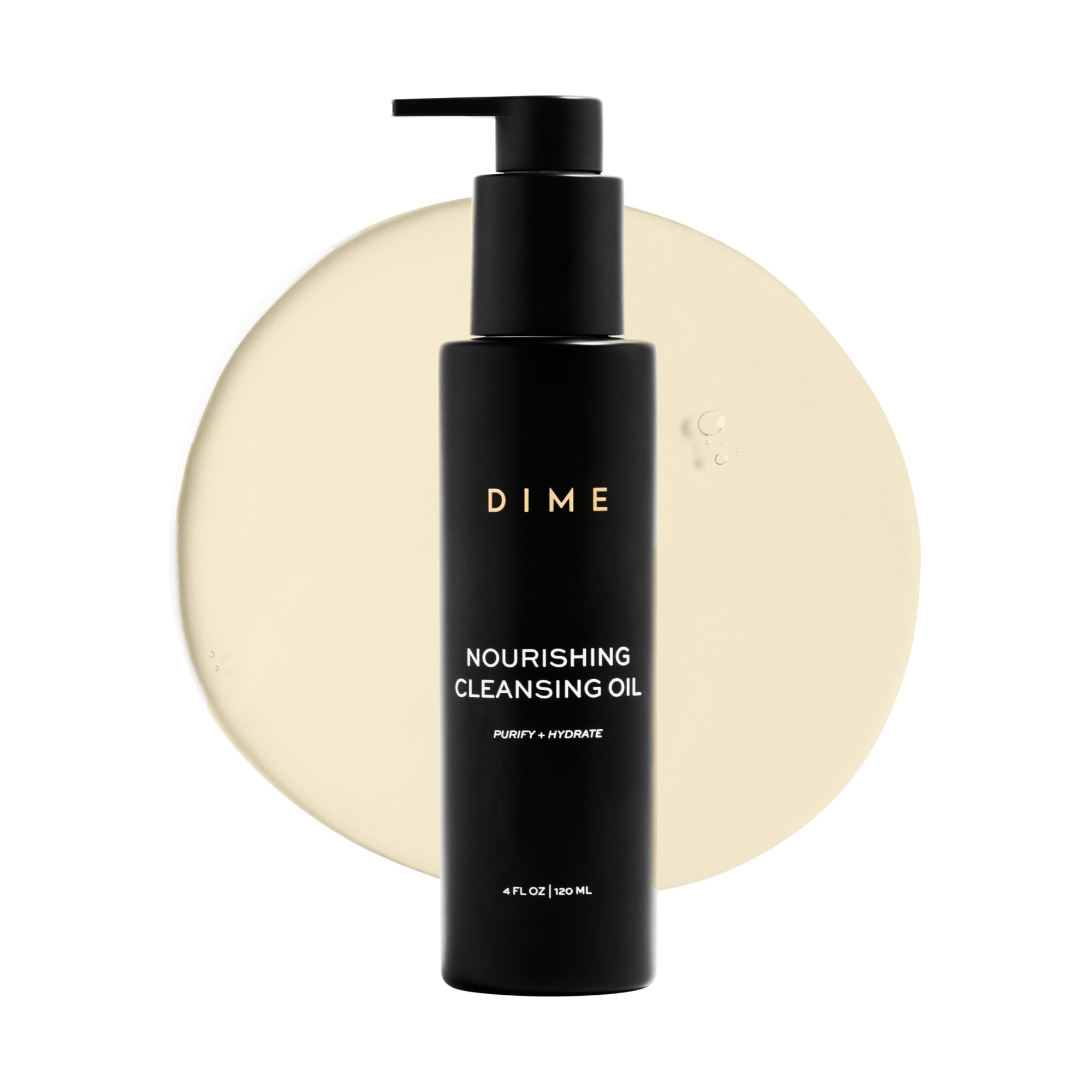 DIME Beauty Nourishing Cleansing Oil bottle being poured for gentle makeup removal.