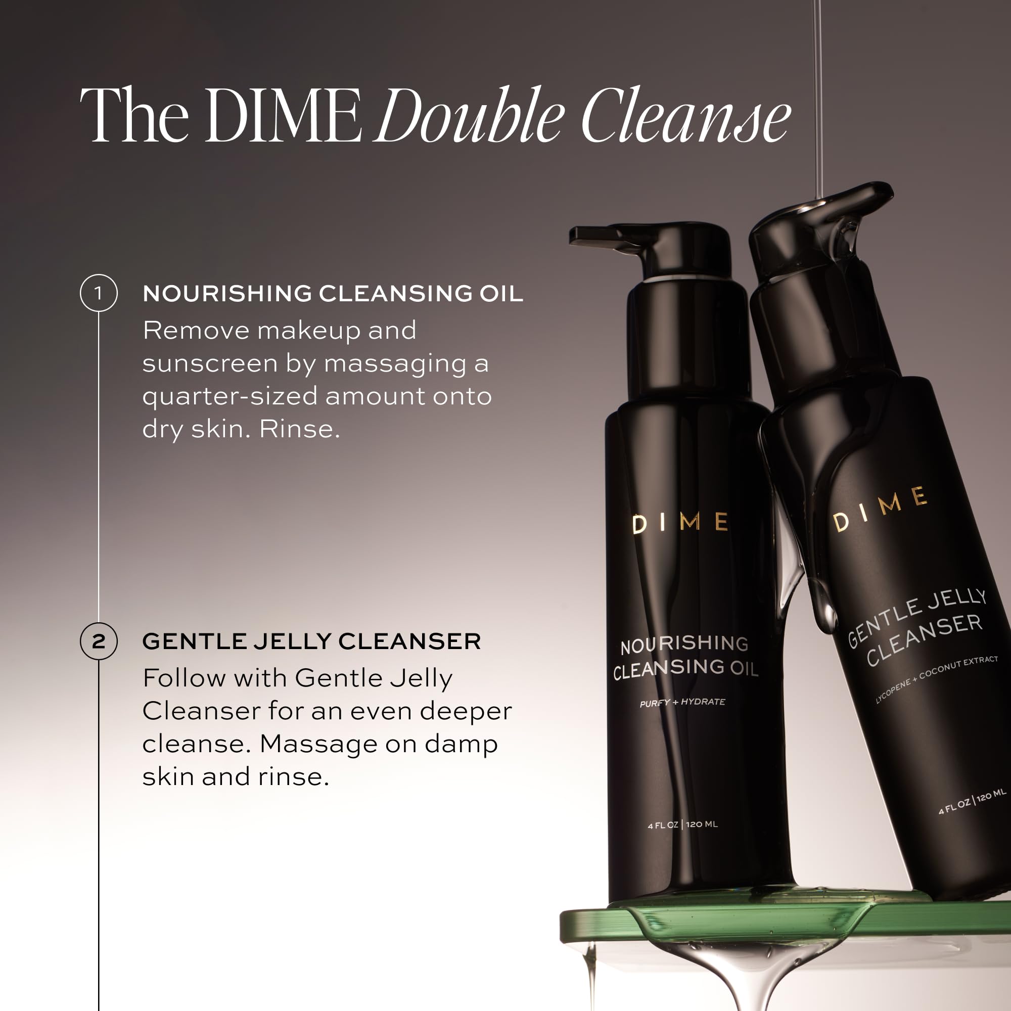 DIME Beauty Nourishing Cleansing Oil golden texture on skin, offering nourishing hydration.