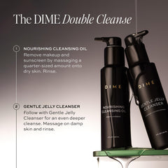 DIME Beauty Nourishing Cleansing Oil golden texture on skin, offering nourishing hydration.