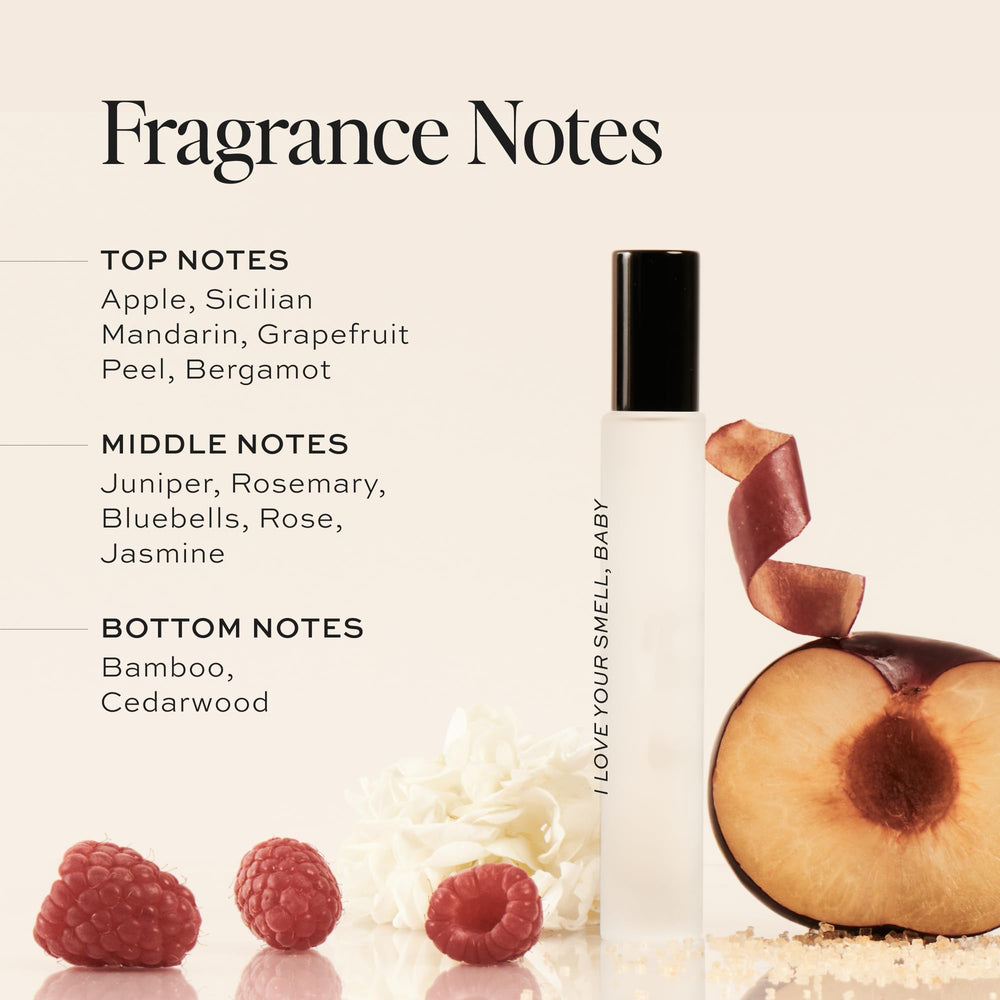 DIME I Love Your Smell Baby top notes image with lemonade and pomegranate energizing daytime scent.